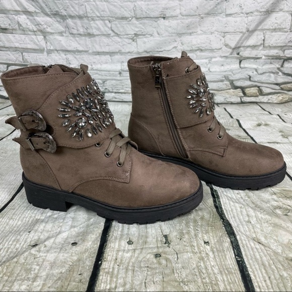 OLIVIA MILLER Taupe Hyder Embellished Boots 8 - Picture 12 of 13